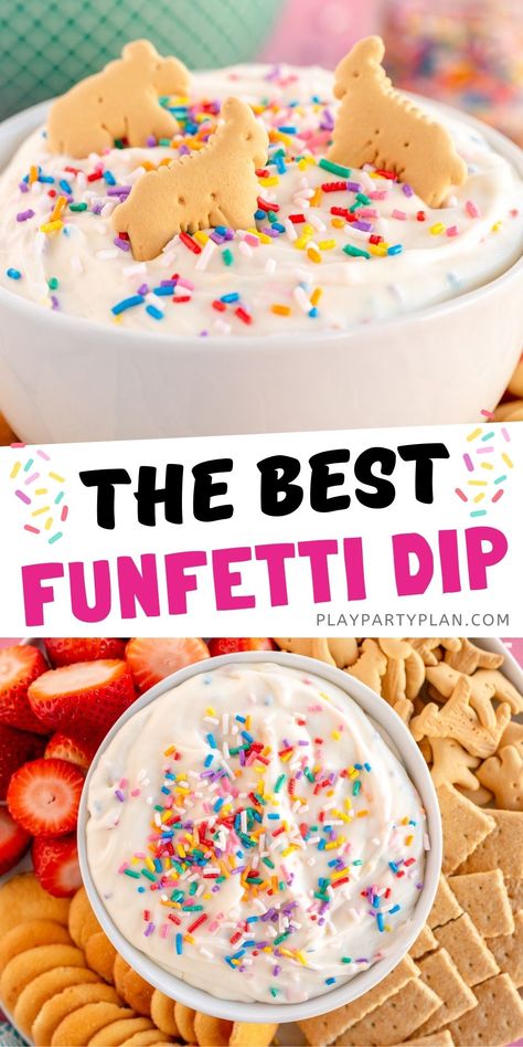 Funfetti Dip Recipe, Funfetti Dip, Easy Dessert Dips, Chocolate Chip Dip, Cream Cheese Butter, Dessert Dip Recipes, Cake Dip, Dessert Dip, Caramel Apple Dip