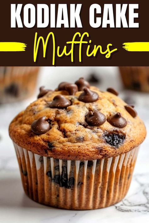 These Kodiak cake muffins are packed with protein and flavor! The mix of bananas and chocolate chips simply can't be topped. Kodiak Carrot Cake Muffins, Kodiak Cupcakes, Muffins Banana Chocolate Chip, Kodiak Cakes Muffins, Kodiak Muffins, Kodiak Recipes, Pancake Mix Muffins, Kodiak Cakes Recipe, High Protein Muffins