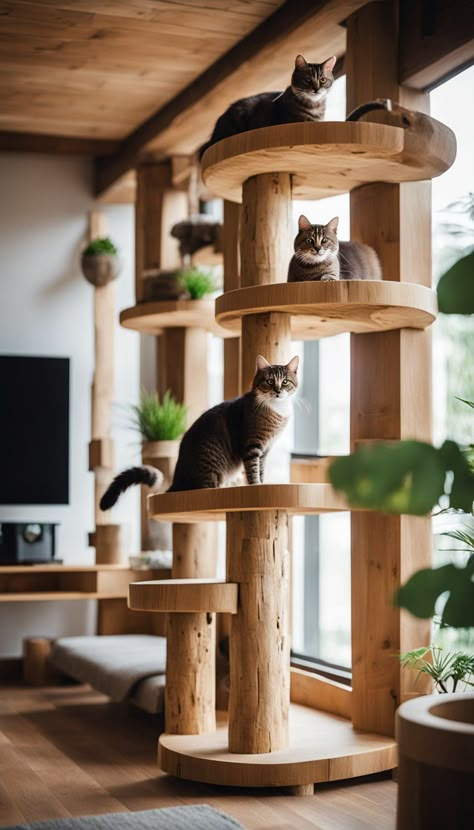 101 DIY Cat Tree House Ideas (Easy & Fast) - Petsmond Cat Tree Blueprints, Mid Century Cat Furniture, Cat Stands Diy, Dog Cat Tree, Diy Cat Tree Out Of Old Furniture, Cat Tree Wall Ideas, Corner Cat Tower, Diy Natural Cat Tree, How To Make A Cat Tower