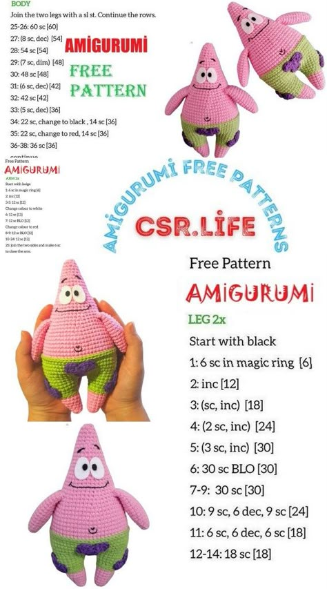 Patrick Star Amigurumi Free Pattern - Csr.life Patrick Star Amigurumi Free Pattern, Patrick Crochet Pattern Free, Patrick Star Crochet Pattern Free, Crochet Patrick Star Free Pattern, Patrick Star Crochet Pattern, Crochet Cartoon Characters Free Pattern, Amigurumi Pokemon Free Pattern, Pokemon Amigurumi Free Pattern, Crochet Patrick Star