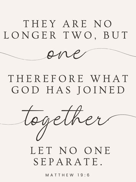 No Longer Two but One Wedding Bible Verse Sign, Matthew 19:6 Scripture Wall Art, Christian Wedding Sign, Wedding Decor, Marriage Quote - Etsy Philippines Bible Verse For Wedding Vows, Couples Scriptures, God And Marriage Quotes Scriptures, Bible Verse For Wedding Card, Bible Verse Marriage Scriptures, Matthew 19:6 Tattoo, Wedding Decor Christian, Small Christian Wedding Ideas, Christian Engagement Quotes