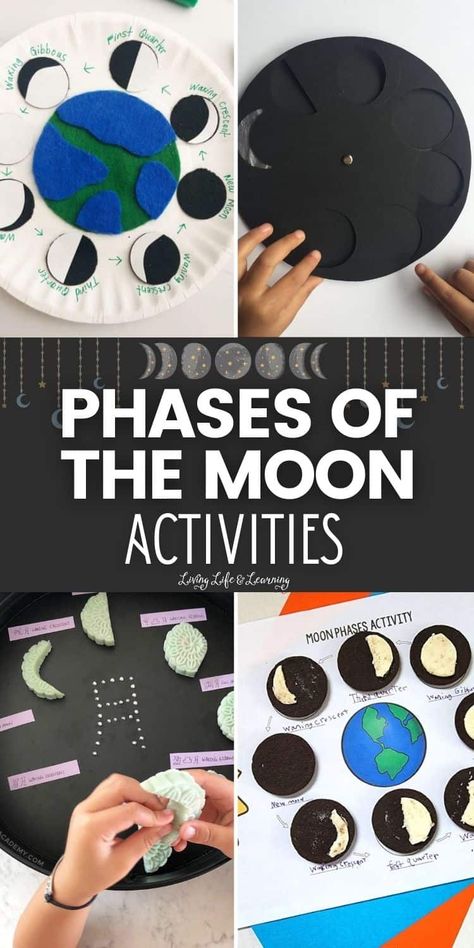 Looking for a fun way to teach your kids about the moon? Check out these phases of the Moon activities that will help them learn more about the Moon during your homeschool space lesson. From making phases with Oreos to crafting, there's something here for everyone! Phases Of The Moon Activities, Kindergarten Activities Crafts, Art And Craft For Preschool, Oreo Moon Phases, Moon Lessons, Moon Phases Activities, Moon For Kids, Homeschool Themes, Chemistry For Kids