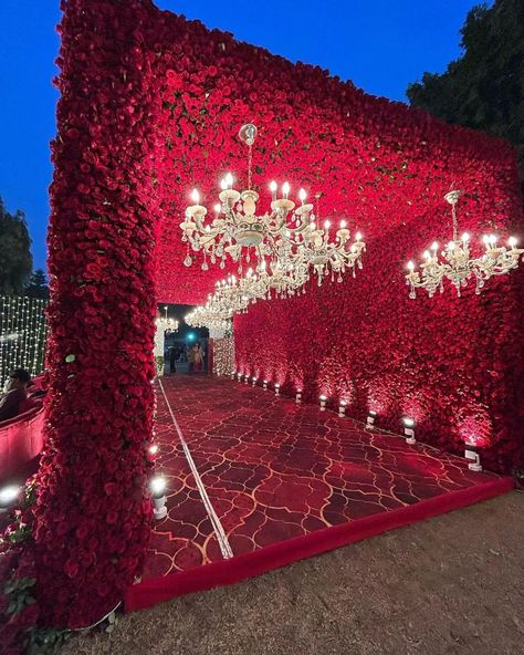 Love an all-natural floral Rose work for this gorgeous Red themed Wedding decor ♥️. Swipe right ➡️ to see more amazing pictures from… | Instagram Walima Stage, Wedding Decor Red Roses, Wedding Gate Decoration, Red Rose Wedding Theme, Flower Theme Wedding, Red Wedding Receptions, Red Themed Wedding, Floral Backdrop Wedding, Christmas Photo Shoot Ideas