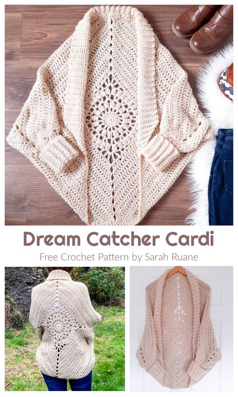 Dream Catcher Cardigan Free Crochet Patterns - DIY Magazine Dream Catcher Cardigan, Chic Crochet, Gilet Crochet, Crochet Shrug Pattern, Shrug Pattern, Crochet Braid Styles, Crochet Tops Free Patterns, Crochet Shrug, Clothing Patterns Free