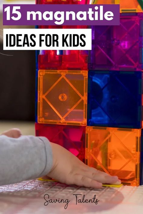 Here is a list of fun, free activities that kids can do with magna-tiles! Keep them busy with these great magna-tile ideas for children. Magna Tiles Printables Free, Megatiles Ideas, Free Magnetic Tile Printables, What To Build With Magnatiles, Easy Magnatile Builds, Magnetic Blocks Ideas For Kids, Magna Tiles Printables, Magnatile Activities, Magnetic Blocks Ideas