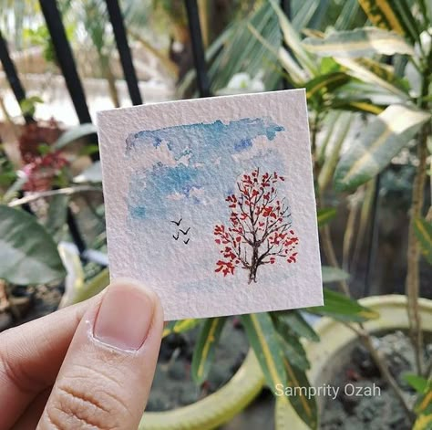 Cotton Tree, Watercolor Pencil Art, Mini Watercolor, Watercolor Scenery, Bright Blue Sky, Learn Watercolor Painting, Watercolor Beginner, Learn Watercolor, Watercolor Paintings For Beginners