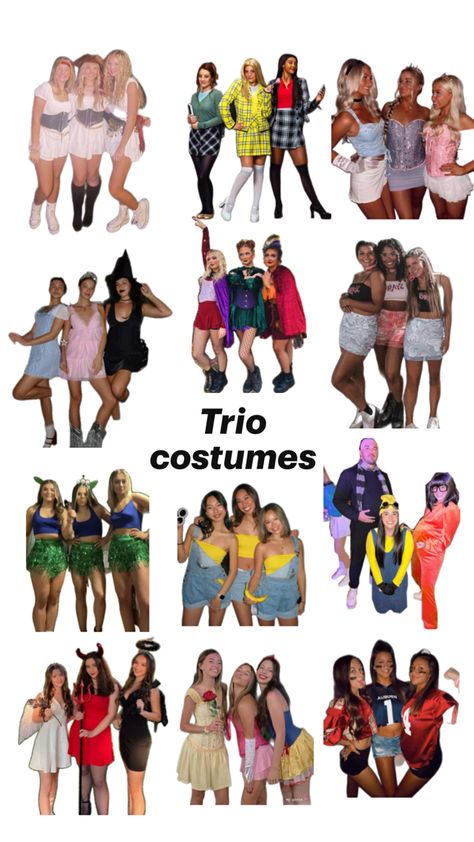 Halloween Unique Trio Costumes, Halloween Costume For Trios, Trio Halloween Costumes Diy, Trios Halloween Costumes, Hot Trio Halloween Costumes, Costumes For Trios, Trio Costume Ideas, Halloween Costumes Trio, Trio Outfits