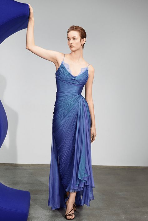 Old Hollywood Silk Dress, Designer Runway Dresses, Vintage Designer Gowns, Vintage Runway Fashion Haute Couture, Sirencore Dress, Draping Dress Ideas, Nyfw Dresses, Blue Dress Red Carpet, Draped Skirt Outfit