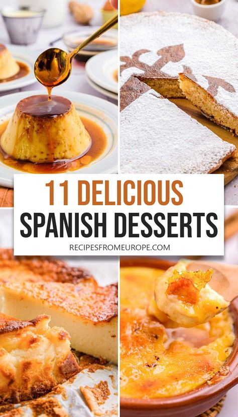 Searching for some Spanish dessert recipes? From tasty Churros and cookies to Spanish Flan and more, check out these delicious sweet treats! Spain Desserts Traditional, Traditional Desserts From Spain, Spanish Healthy Recipes, Spanish Baking Recipes, Spanish Vegetarian Recipes, Spanish Desserts Traditional, Maria Cookies Dessert Recipes, Spanish Pie, Spanish Desserts Easy