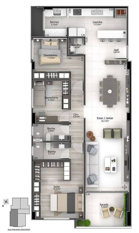 Rectangular 3 dormitorios pequeño Stairs Bathroom, Case Minecraft, 3d Floor Plan, Home Design Floor Plans, Apartment Floor Plans, House Construction Plan, Model House Plan, Sims House Plans, House Layout Plans