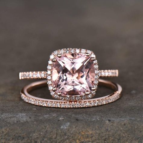 Morganite Engagement Ring Cushion Cut, Morganite Wedding Set, Morganite Wedding Ring, Morganite Wedding Rings, Morganite Engagement Ring Rose Gold, Pink Morganite Ring, Rose Gold Morganite Ring, Wedding Rings Art, Morganite Engagement Ring Set