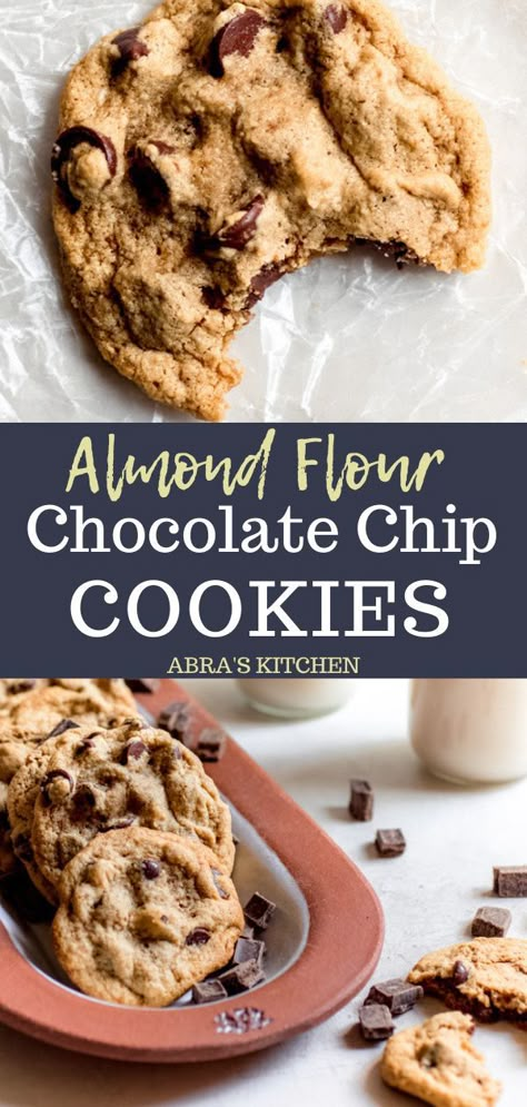 Rice Flour Chocolate Chip Cookies, Almond Flour Desserts, Almond Flour Chocolate Chip, Almond Flour Chocolate Chip Cookies, Almond Chocolate, Almond Flour Cookies, Baking With Almond Flour, Paleo Cookies, No Flour Cookies