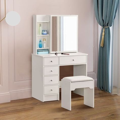 Makeup table available DM for order #namaslay #namaslaycustomstore #namaslaydecor Small Room Dressing Table Ideas, Small Dressing Table Ideas, Dressing Table Ideas Modern, Dressing Table Ideas, Dressing Table Mirror Design, Modern Dressing Table Designs, Small Dressing Rooms, Stool Bedroom, Small Dressing Table