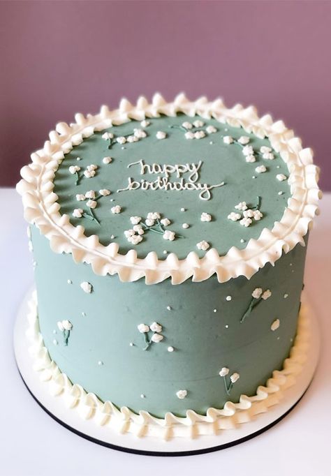 birthday cake, birthday cake ideas, birthday cake images, birthday cake pictures, chocolate birthday cake Sage Green Cake, Mint Green Birthday, 50 Birthday Cake, Green Birthday Cakes, Wave Cake, Buttercream Piping, White Birthday Cakes, Vintage Birthday Cakes, White Buttercream