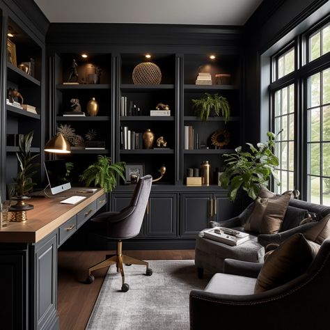 Best Moody Paint Colors of 2024 Dark Office, Cheap Office Furniture, Boss Office, Office Inspo, 아파트 인테리어, Small Room Design, Small Home Office, The Desk, Modern Home Office