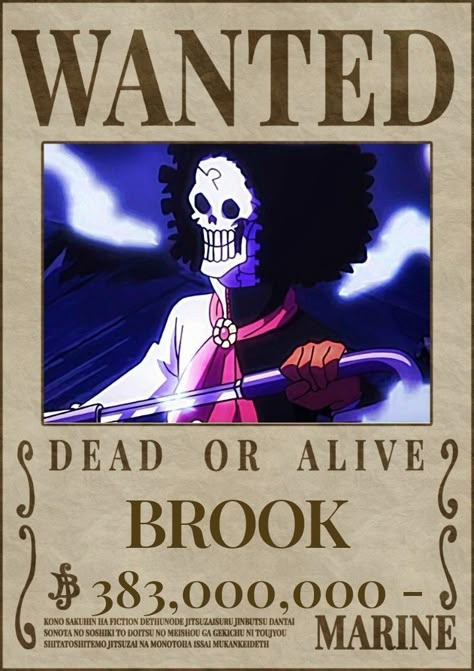 Brook Bounty Poster, Brook Bounty, Brook Wanted Poster, One Piece Bounty Posters, Cp9 One Piece, Wanted One Piece, Xman Marvel, Boho Wedding Invitation Template, One Piece Bounties