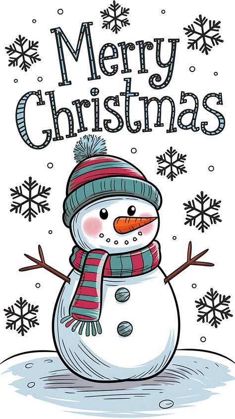 Free Cute Snowman with a Scarf and Hat Cute Merry Christmas Drawings, Christmas Snowman Drawing, Cute Snowman Drawing, Cute Snowmen Drawings, Snowman Drawings, Cute Snowman Clipart, Phomemo Printer, New Year Painting, Merry Christmas Drawing