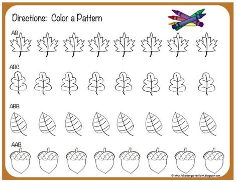 Kindergarten Patterning, Preschool Pattern Worksheets, Patterning Kindergarten, November Math, November Classroom, Preschool Patterns, Icing Transfers, Math Patterns, Pattern Worksheet