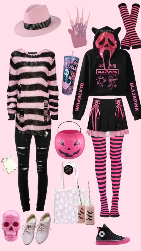 Barbie Slashers #pink #black #pinkandblack #halloweencostume #horror #halloween #trickortreat #slashers #freddykrueger #scream #ghostface Creepy Cute Outfits, Cute Outfits Pink, Ghostface Costume, Scream Outfits, Horror Clothes, Scream Ghostface, Halloween Costumes Makeup, Horror Halloween, Halloween Inspiration