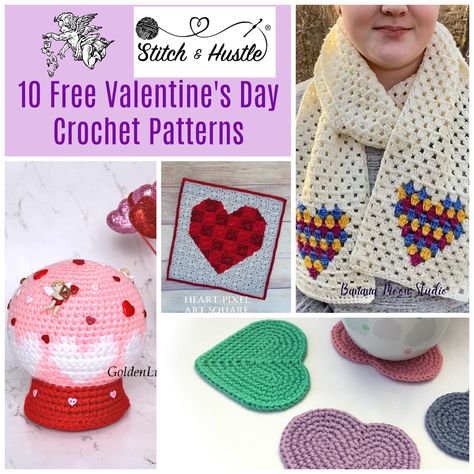 10 Free Lovely Crochet Patterns for Valentine's Day or Any Day — Stitch & Hustle Valentine Crochet Patterns Free, Heart Blankets, Crochet Valentines Ideas, Crochet Valentines Day, Valentines Day Crochet, Valentine's Day Crochet, Valentine Hats, Valentine Crochet, Crochet Valentine Patterns