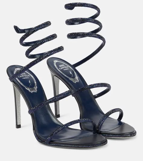 Designer Shoes for Women | Shop at Mytheresa Rene Caovilla Heels, Navy Blue High Heels, Casual Ballet Flats, Navy Blue Heels, Blue Accessories, Boot Jewelry, Rene Caovilla, Designer Pumps, Sheepskin Boots