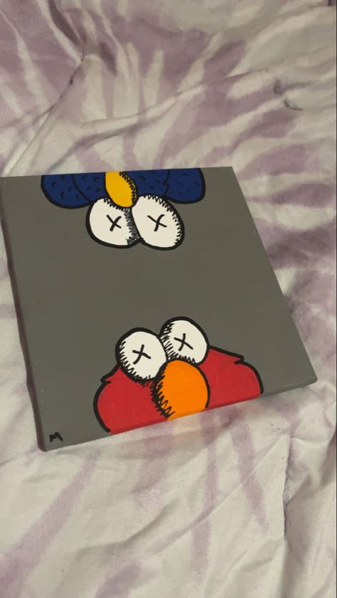 Bape Paintings Canvas Easy, Kaws Painting Easy, Cartoon Character Paintings On Canvas, Klaws Painting Canvas, Hype Beast Painting, Y2k Canvas Painting, Kaws Painting, Canvas Painting Quotes, Pink Canvas Art