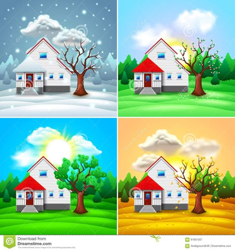 House and nature four seasons vector. House and nature four seasons photo-realis #Sponsored , #Sponsored, #AD, #nature, #realis, #photo, #House 4 Seasons Drawing, Seasons Drawing, Four Seasons Art, Seasons Preschool, Seasons Lessons, Seasons Posters, Seasons Activities, نباتات منزلية, Preschool Classroom Decor