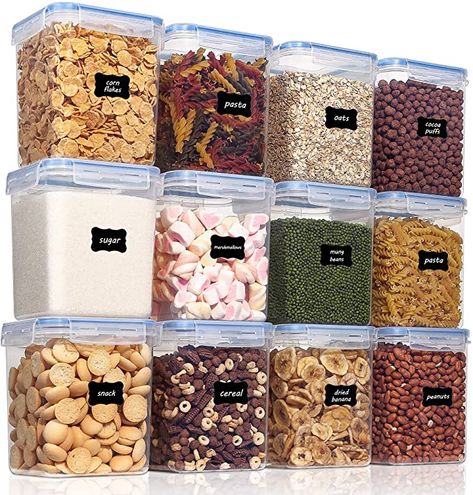 Amazon.com - Vtopmart Airtight Food Storage Containers 12 Pieces 1.5qt / 1.6L- Plastic PBA Free Kitchen Pantry Storage Containers for Sugar, Flour and Baking Supplies - Dishwasher Safe - Include 24 Labels, Blue - Dehydrated Recipes, Cupboard Organization, Flour Storage, Kitchen Cupboard Organization, Cereal Cookies, Pantry Storage Containers, Dining Room Pantry, Room Pantry, Sugar Container