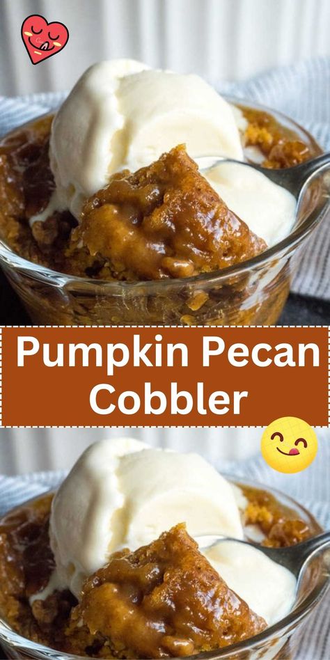 Fall in love with this Pumpkin Pecan Cobbler. A warm, spiced dessert that's perfect for cozy autumn evenings. Pumpkin Pecan Cobbler, Pie Pecan, Pecan Cobbler, The Cobbler, Pumpkin Recipes Dessert, Thanksgiving Food, Fall Dessert Recipes, Pumpkin Pecan, Cobbler Recipes