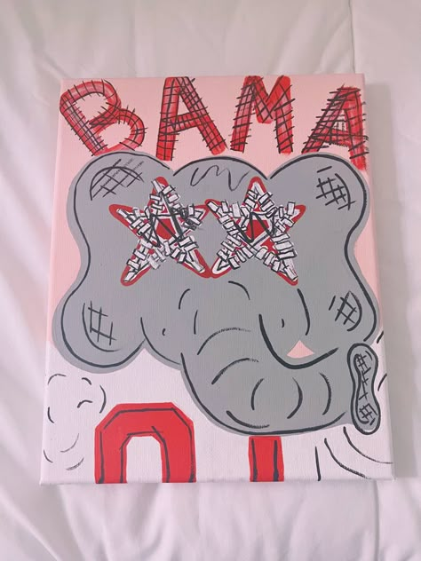 Alabama Canvas Painting, College Painting Ideas, College Canvas Paintings, Bama Dorm, Football Painting, College Canvas, Football Paintings, Etsy Quotes, Pop Art Collage