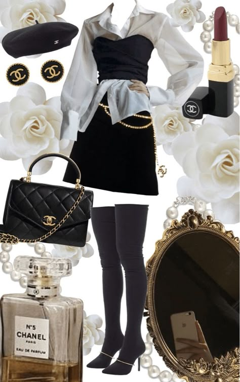 Chanel Outfit Classy, Vintage Chanel Outfit, Chanel Outfits Women, Chanel Aesthetic Outfit, Glam Aesthetic Outfit, Rich Girl Aesthetic Outfit, Chanel Inspired Outfit, Button Up Outfit, Colors Outfit