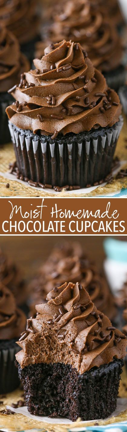 Moist Homemade Chocolate Cupcakes - the best chocolate cupcakes! So moist and full of chocolate! Homemade Chocolate Cupcakes, Best Chocolate Cupcakes, Chocolate Cupcakes Moist, Cupcake Recipes Chocolate, Yummy Cupcakes, Easy Chocolate, Food Cakes, Best Chocolate, Homemade Chocolate