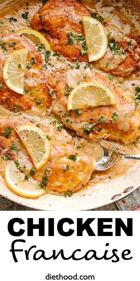 Chicken Francaise Recipe, Chicken Francaise, Low Carb Dinner Chicken, Chicken Francese, Chicken Filet, Skillet Dinner Recipes, Easy Chicken Dinner, Creamy Garlic Sauce, Chicken Meals