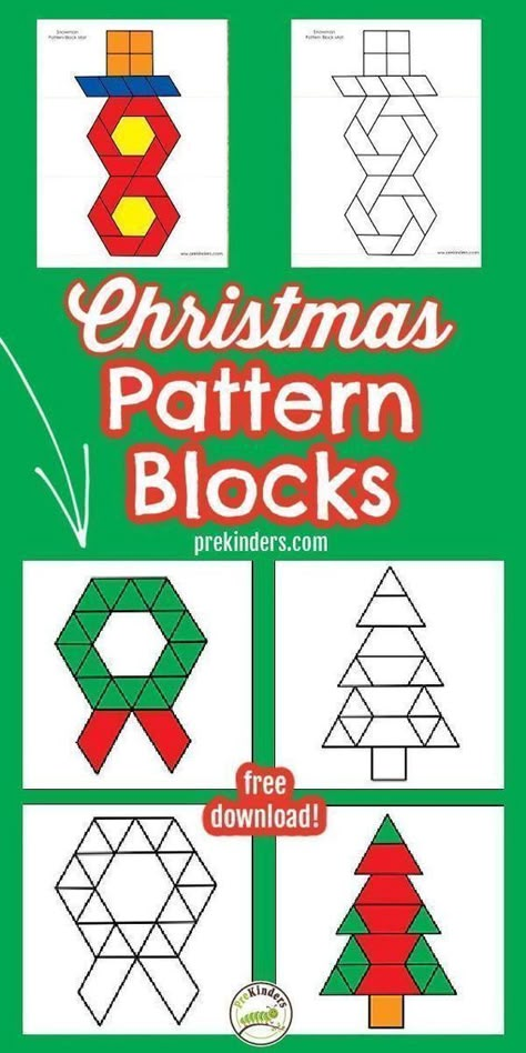 Christmas Pattern Block Mats, Measuring Activities, Pattern Block Mats, Pattern Block Templates, Preschool Christmas Activities, Christmas Preschool, Creative Math, Fun Christmas Activities, Christmas Blocks