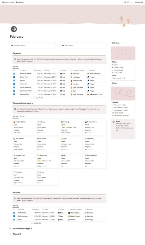 Ultimate Monthly Financial Planner Template for Notion printablehappyplanner #plannerpagesprintable #fitness_tracker_notion🛑. Productivity Templates, Financial Planner Template, Monthly Financial Planner, Notion Templates For Students, Notion Layout, Notion Header, Notion Inspiration, Study Core, Notion Inspo