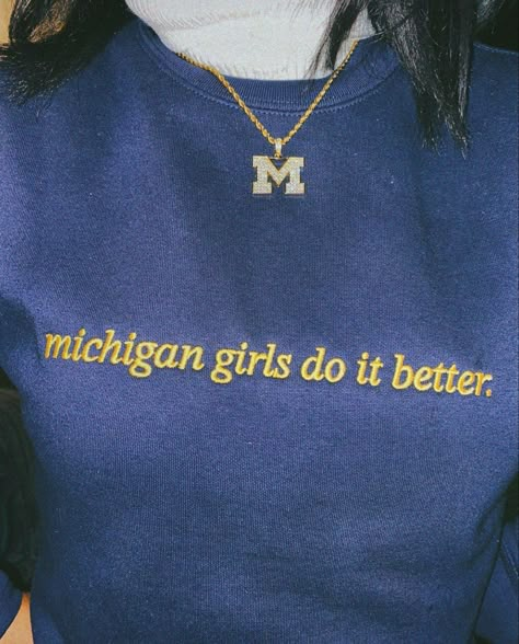 Umich Aesthetic, U Michigan, University Michigan, Royal Oak Michigan, Oversize Denim Jacket, Football Aesthetic, Baggy Jean Shorts, Michigan Go Blue, College Vision Board