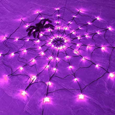 Grandparents Bedroom, Purple Halloween Decorations, Spider Web Lights, Hunted Mansion, Purple Dorm, Tiger Halloween, Horror Themed Party, Personal Room, Homecoming Themes