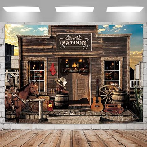 Cowboy Backdrop, Cowgirl Baby Shower, Western Saloon, Old Western, Horse Barn, Vintage Bar, Wild West, Barn Door, Cowboy