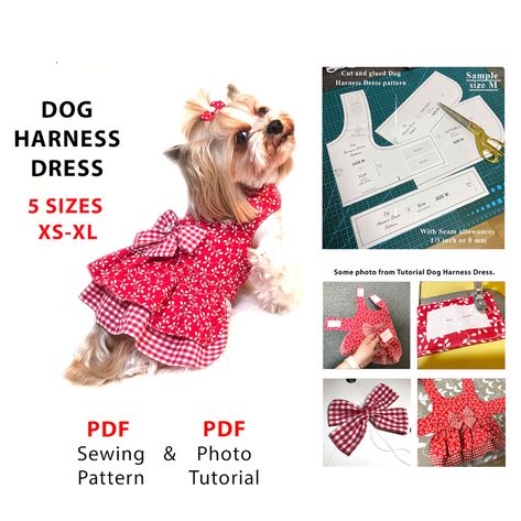 Dog Dress Pattern 5 Sizes XS to XL Pdf Sewing Patterns Easy Dogs or Cats Dress Pattern Pattern and Diy Tuts Print A4/US Letter - Etsy Diy For Dogs, Christmas Dress Ideas, Dog Party Dress, Pet Clothes Patterns, Dog Clothes Patterns Sewing, Dog Dress Pattern, Small Dog Dresses, Puppy Things, Dog Sewing