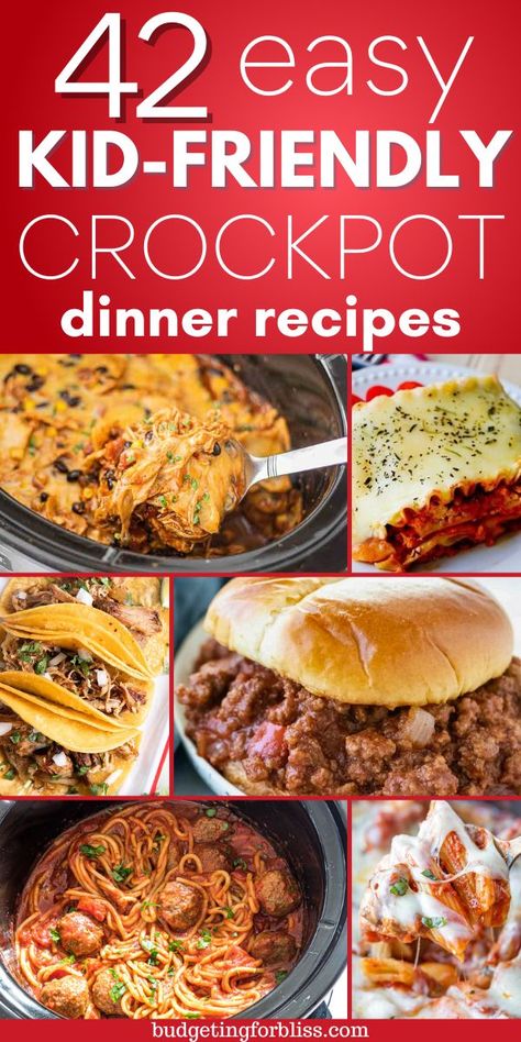 Looking for the best crockpot recipes for kids? Find 42 kid-approved slow cooker recipes that are perfect for busy school nights. Perfect for picky eaters, these easy crockpot meals make dinner time stress-free. Busy parents will love these kid-friendly slow cooker dinners that are simple to prepare, frugal, and delicious. Healthy Crockpot Recipes Family, Friday Crockpot Meals, Easy Quick Crockpot Meals Dinners, One Dish Crockpot Meals Easy Recipes, Healthy And Cheap Crockpot Recipes, Disney Crockpot Recipes, Simple Slow Cooker Recipes 3 Ingredients, Easy Family Slow Cooker Meals, Crockpot Meal Easy