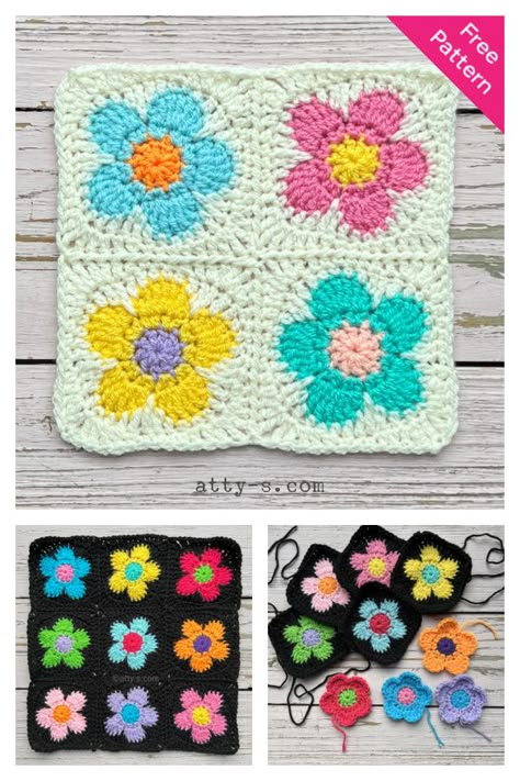 Flower Power Square Free Crochet Pattern Crochet Flower Granny Square, Crochet Flower Granny Square Pattern, Crochet Granny Square Pattern, Granny Square Pattern Free, Crochet Flower Squares, Flower Granny Square, Granny Square Crochet Patterns Free, Granny Square Pattern, Things To Crochet