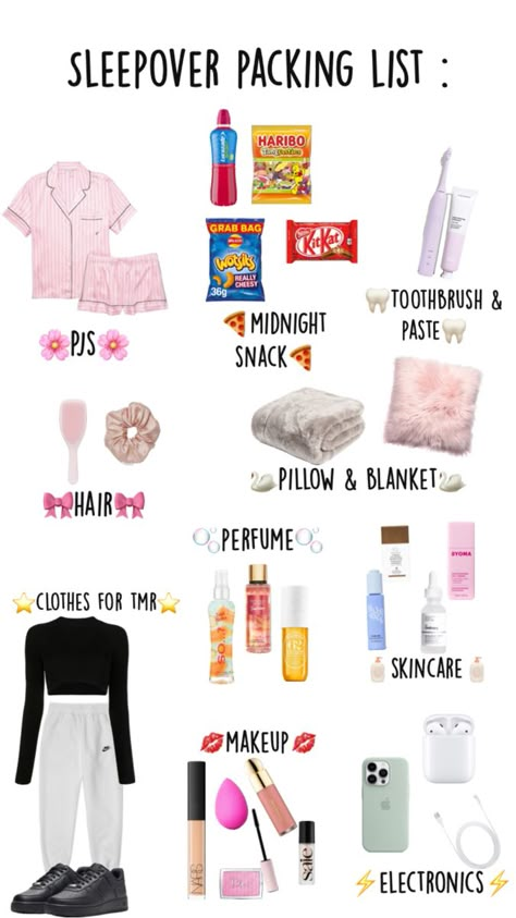 Sleepover Checklist, Sleepover Packing, Sleepover Packing List, Teen Sleepover Ideas, Fun Sleepover Activities, Sleepover Essentials, Sleepover Tips, Fun Sleepover Games, Sleepover Stuff