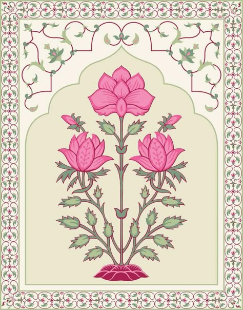 Mughal flower motif. Botanical floral ethnic motif, and Indian mughal flower motif with background. Mughal Inspired Interiors, Desi Background, Indian Prints And Patterns, Mughal Elements, Mughal Art Motifs, Indian Floral Motifs, Mughal Floral Motifs, Indian Graphics, Mughal Flower Motif