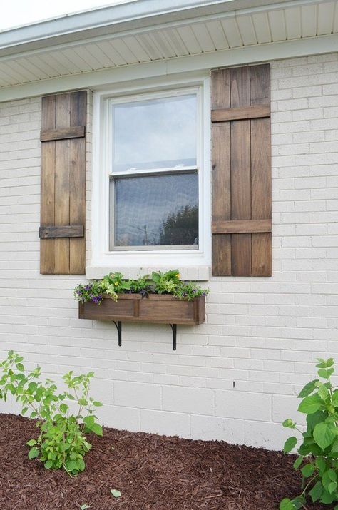 20 Cheap ways to IMPROVE CURB APPEAL (…if you’re selling or not) | Make It and Love It | Bloglovin’ Easy Curb Appeal Ideas, White Brick House, Diy Shutters, Board And Batten Shutters, Old Shutters, Wooden Shutters, Wood Shutters, Casa Exterior, Window Shutters