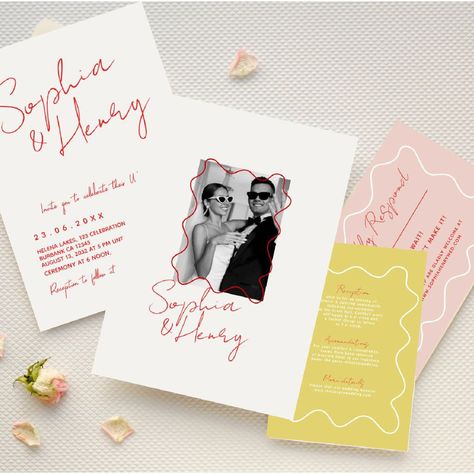 Ethereal, vibrantly hued wedding invitations that exude vintage charm with a modern twist. 
.#WeddingInvitations #DIYWedding #WeddingStationery #WeddingInspiration #WeddingPlanning Wedding Shower Invitation Ideas, Engagement Invites, Bold Wedding Invitations, Bright Wedding Colors, Handwritten Wedding, Funky Wedding, Retro Wedding Invitations, Colorful Wedding Invitations, Bright Wedding