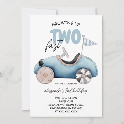 Growing up Two Fast Boy 2nd Birthday 2 Fast Invitations, Toddler 2nd Birthday Ideas Boys, Unique 2nd Birthday Themes Boy, Boys Two Year Old Birthday Themes, Two Birthday Party Boy, 2 Birthday Theme Boy, 2nd Birthday Theme Ideas For Boys, 2nd Birthday Party Ideas For Boys, Second Birthday Party Boy