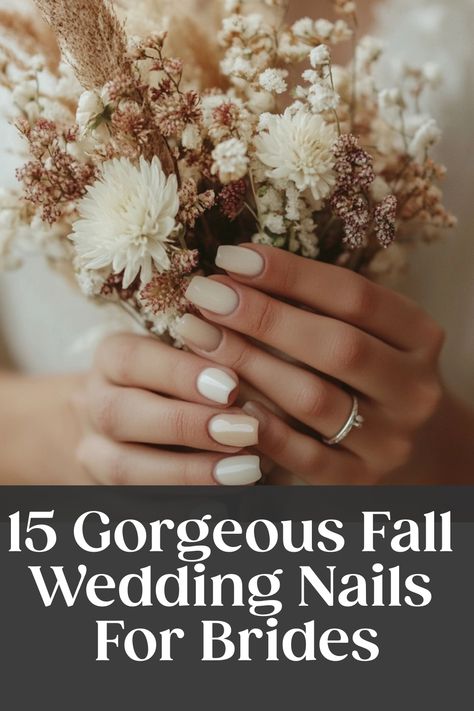 Looking for the perfect fall wedding nails for the bride? Consider these gorgeous fall-inspired acrylic nail designs that will complement your bridal look beautifully. From warm and rich autumn hues to elegant and intricate nail art, there are endless options to choose from. Whether you prefer a classic manicure or want to add a touch of glamour with some sparkle, these fall wedding nails are sure to make a statement on your special day. Bridesmaid Nails Winter Wedding, Wedding Nails Not White, Classic Nails For Wedding, Wedding Nail For Bride, Wedding Nails Fall Brides, Nails For Bridesmaids Wedding, Made Of Honor Nails, November Wedding Nails, Funky Bridal Nails