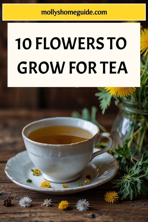 Discover the best flowers for tea when you create your own herbal tea garden at home. From Butterfly Pea to Hibiscus, grow a variety of plants that not only look beautiful but also provide healing properties. Try making Iced Butterfly Pea or Chamomile flower tea for a relaxing treat. Experiment with violet sugar to add a unique twist to your beverages. Learn how to grow these edible flowers and elevate your tea game by incorporating homegrown ingredients into your daily ritual. Edible Flowers For Tea, Herbal Tea Plants, Blooming Tea Flower, Growing Tea Plants At Home, Tea Garden Plants, Butterfly Pea Flower Tea Benefits, Flowers For Tea, Flower Teas, Violet Sugar