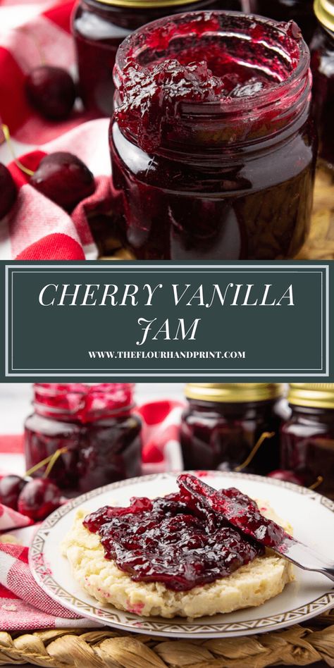 Cherry Jam From Frozen Cherries, Frozen Cherry Recipes, Jam With Pectin, Cherry Jam Recipe, Black Cherry Jam, Vanilla Jam, Cherry Jam Recipes, Canning Jams, Jam Recipes Homemade