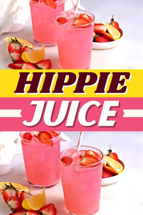 Simply put, Hippie Juice is gorgeous. Luckily, between the sweet watermelon vodka, tropical coconut rum, and pink lemonade, it tastes as good as it looks! Hippy Juice Recipe, Pink Jungle Juice, Hippie Juice Recipe Gallon, Hippie Juice Recipe, Giggle Juice Recipe, Hippie Juice, Malibu Rum Drinks, Jungle Juice Recipe, Coconut Rum Drinks